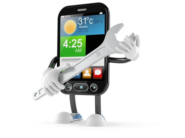 Smart phone character with wrench — Stock Photo, Image