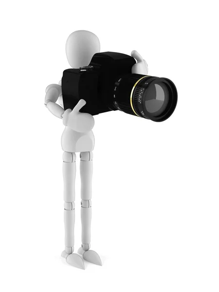 Wit dummy karakter met camera — Stockfoto