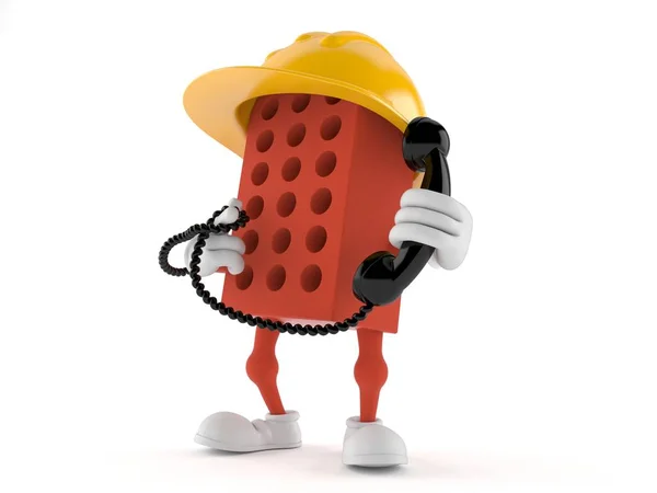 Brick karakter met een telefoon handset — Stockfoto
