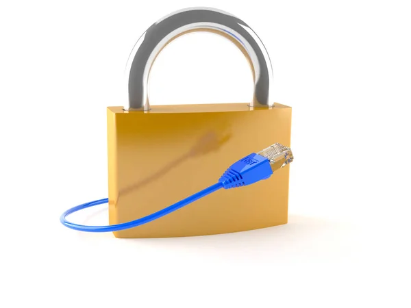 Padlock with internet cable — Stock Photo, Image