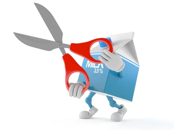 Milk box character holding scissors