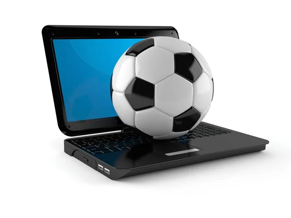 サッカー ボールでノート パソコン — ストック写真