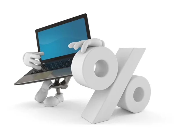 Personagem de laptop com símbolo percentual — Fotografia de Stock