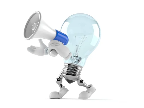 Caráter de lâmpada falando através de um megafone — Fotografia de Stock