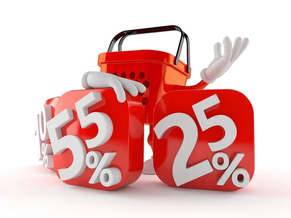 Shopping basket character behind percentage signs — Stock Photo, Image