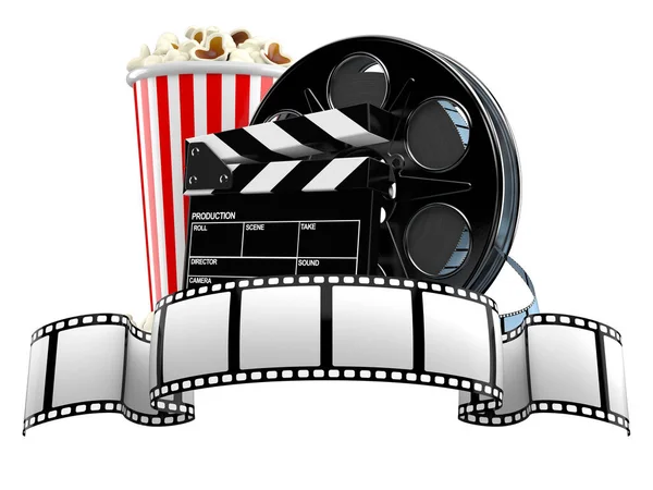 Filmrulle med popcorn och kartong — Stockfoto