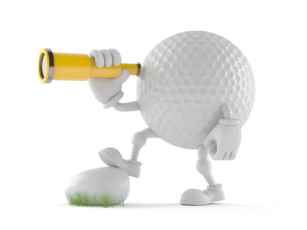 Personagem de bola de golfe olhando através de um telescópio — Fotografia de Stock