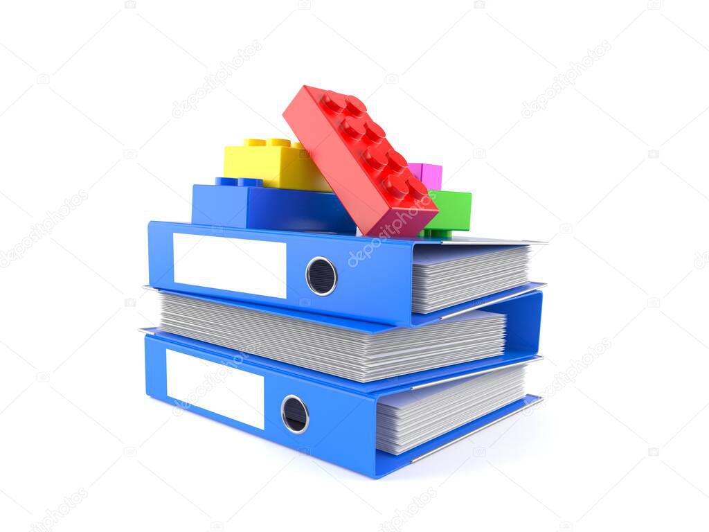 Toy blocks with stack of ring binders