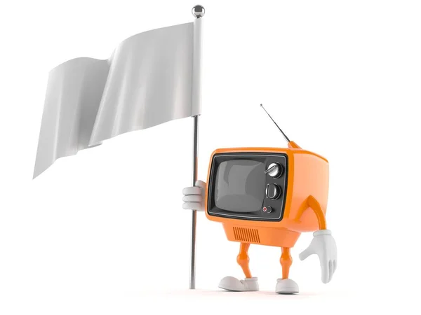 Personaje retro TV con bandera en blanco —  Fotos de Stock