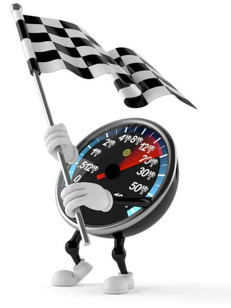 Network speed meter character waving race flag — Stock Photo, Image