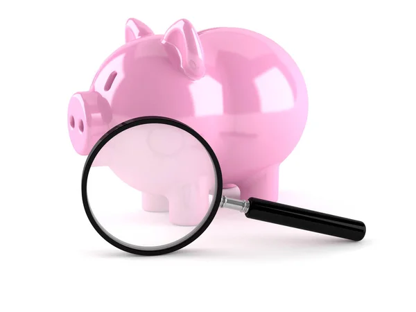 Piggy bank with magnifying glass — Stock Photo, Image