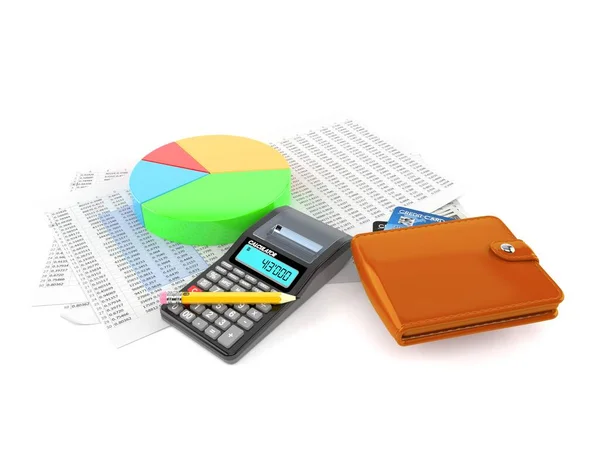 Wallet with report and pie chart — Stock Photo, Image