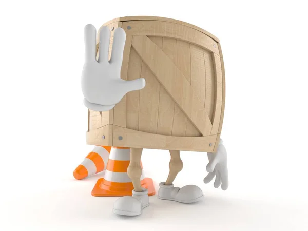 Caráter da caixa com cone de tráfego — Fotografia de Stock