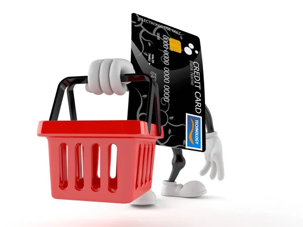 Personagem de cartão de crédito segurando carrinho de compras — Fotografia de Stock