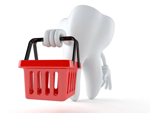 Personagem de dente segurando cesta de compras — Fotografia de Stock