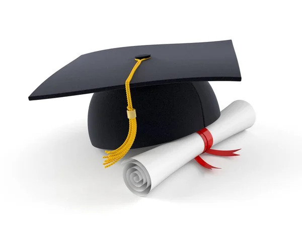 Mortarboard with certificate — Stock Photo, Image