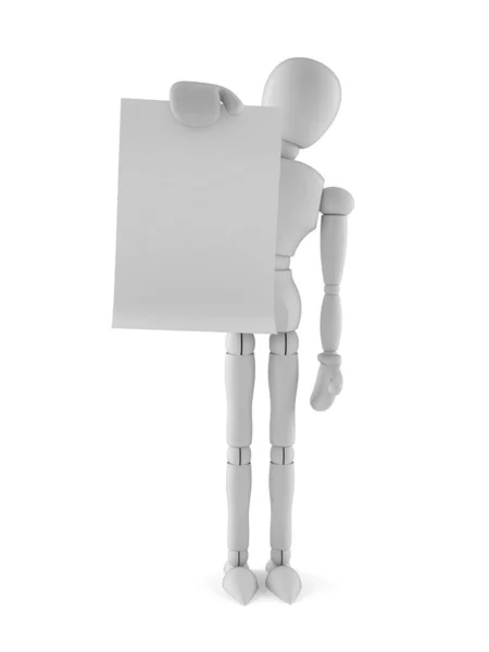 White dummy character with blank sheet of paper — Stock Photo, Image