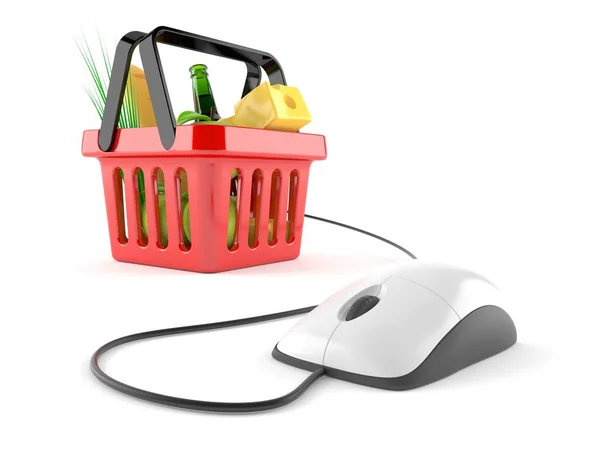 Cesta de compras con ratón de ordenador — Foto de Stock
