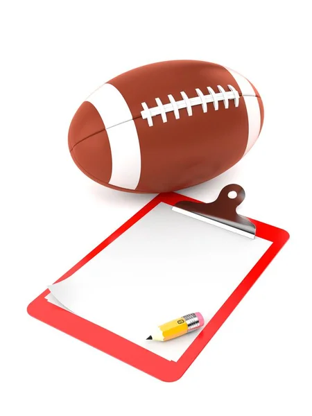Rugby ball with blank clipboard — Stock Photo, Image