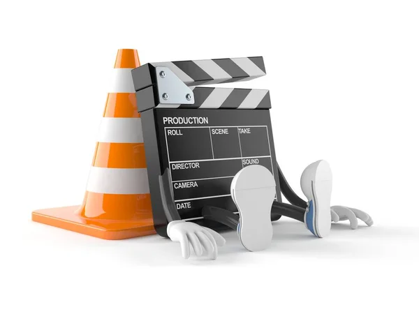 Film slate character with traffic cone — Stock Photo, Image