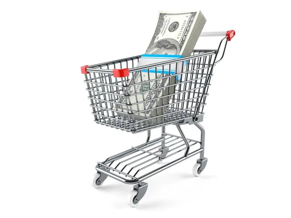 Dolar ile alışveriş sepeti — Stok fotoğraf