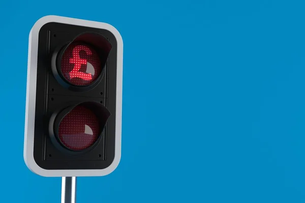 Red traffic light with pound symbol currency