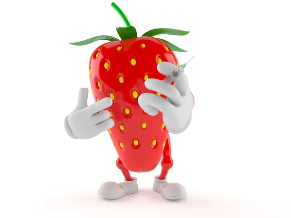주사기를 든 딸기 캐릭터 — 스톡 사진
