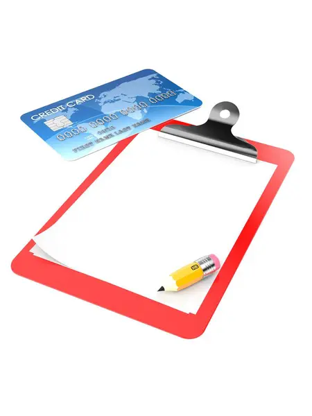 Credit card with blank clipboard — Stock Photo, Image
