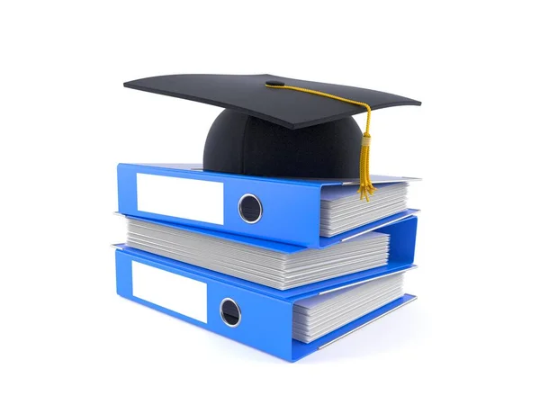 Mortarboard with ring binders — Stock Photo, Image