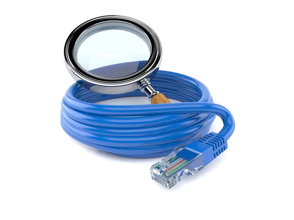 Reel of network cable with magnifying glass — Stock Photo, Image