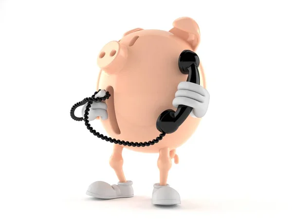 Piggy bank karakter met een telefoon handset — Stockfoto