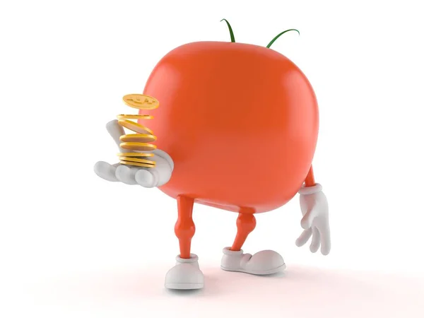 Charakter pomidorowy z monetami — Zdjęcie stockowe
