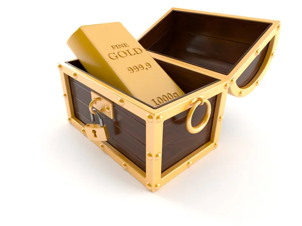 Caixa de tesouro com lingote de ouro — Fotografia de Stock