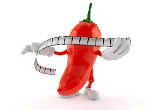 Hot paprika character holding film strip — ストック写真