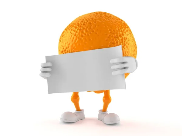 Caráter laranja contendo folha de papel em branco — Fotografia de Stock