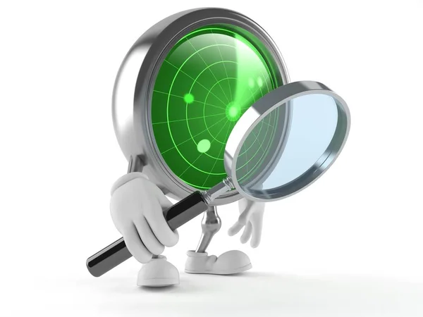 Radar character looking through magnifying glass — Stock Photo, Image