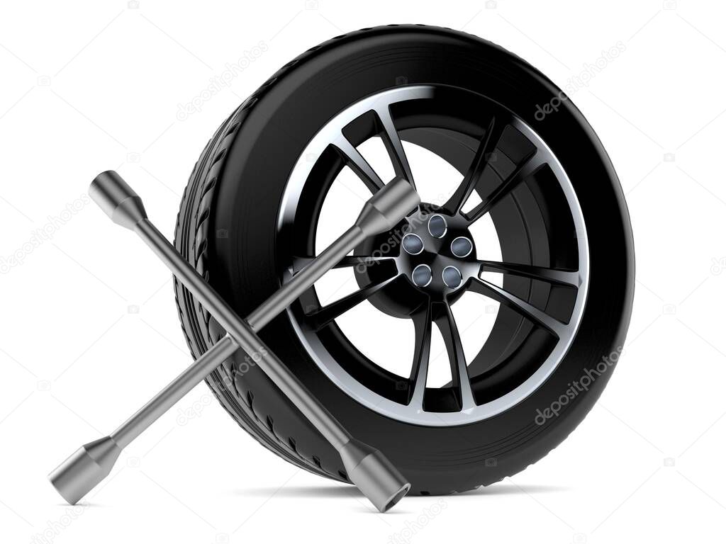 Car wheel with wheel spanner