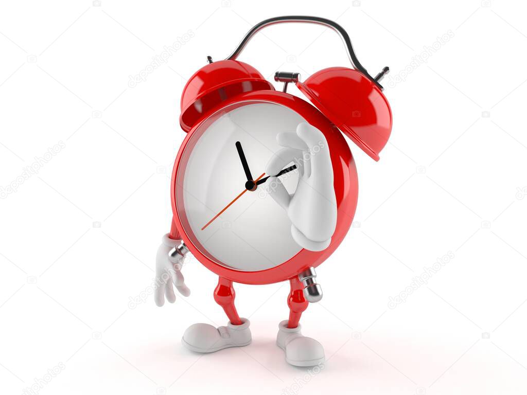 Alarm clock character with ok gesture isolated on white background