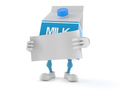 Boş kağıt tutan süt karakteri