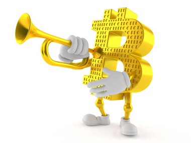 Trompet çalan Bitcoin karakteri