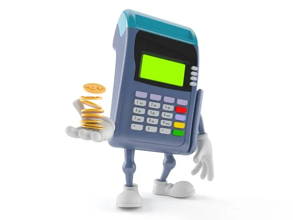 Caráter leitor de cartão de crédito com moedas — Fotografia de Stock
