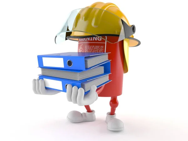 Yangın söndürücü karakteri yüzük klasörleri taşıyor.