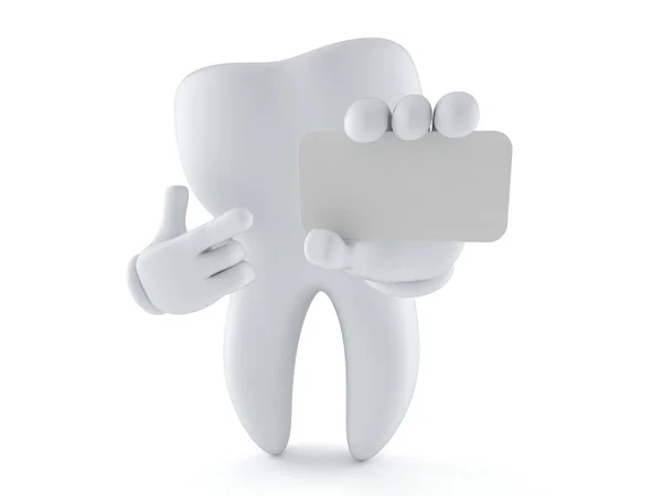 Tooth character holding blank business card — Stock Photo, Image