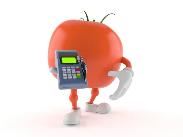 신용카드 리더를 들고 있는 토마토 문자 — 스톡 사진