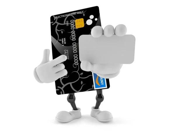 백지 명함을 들고 있는 신용 카드 문자 — 스톡 사진