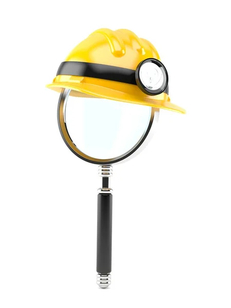 Miner helm met vergrootglas — Stockfoto