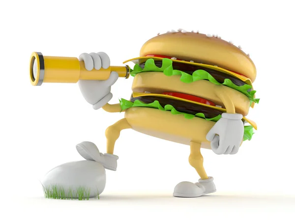 Hamburger character looking through a telescope — Stock Photo, Image