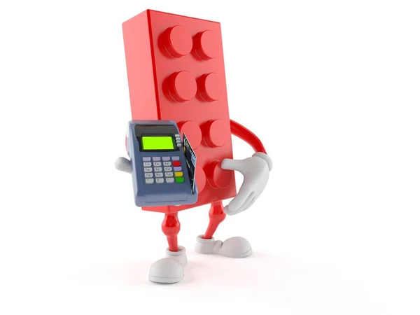 Personagem de bloco de brinquedo segurando leitor de cartão de crédito — Fotografia de Stock