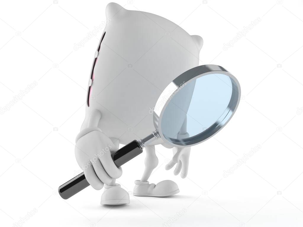 Pillow character looking through magnifying glass
