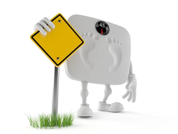 Weight scale character with blank road sign — Stockfoto